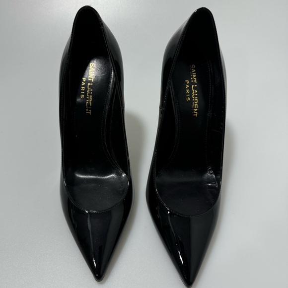 YSL Saint Laurent Opyum Point-Toe Patent Leather Pumps Heels Black Gold 37/US 7 - Picture 3 of 8